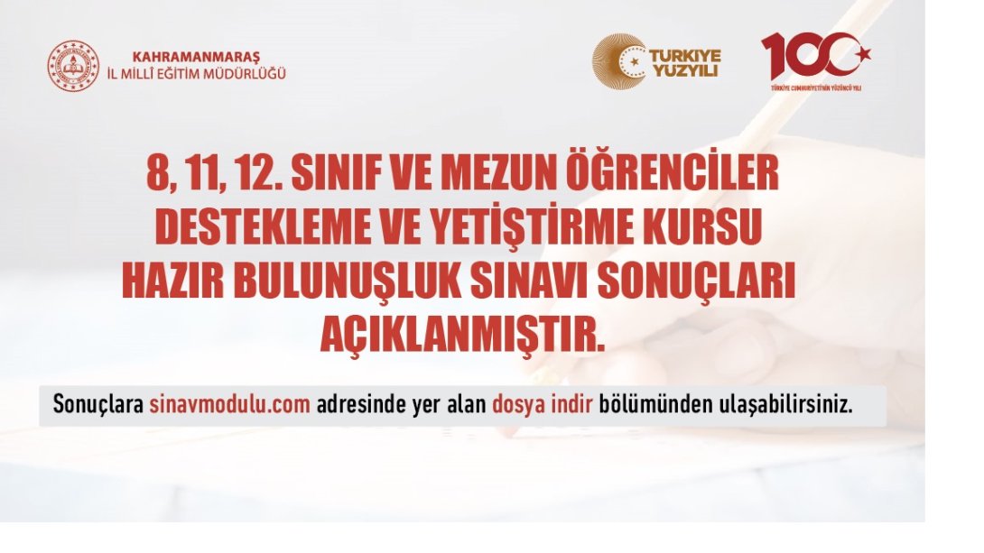 Destekleme ve Yetiştirme Kursu Hazırbulunuşluk Sınavı Sonuçları Açıklandı